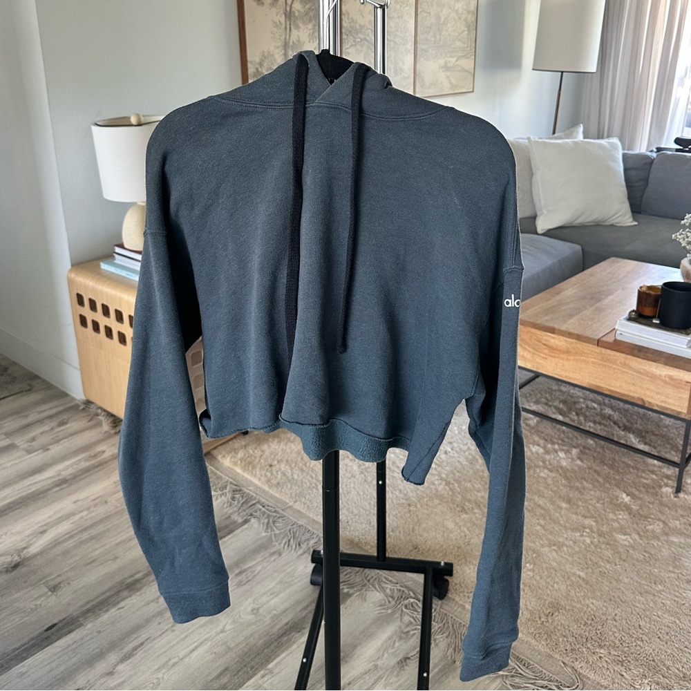 ALO Yoga Cropped Hoodie in Charcoal Gray